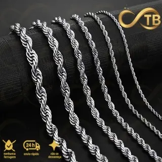 TB Colar corrente de corda de 3-7 mm aço inoxidável, nunca desbota joias para homem e mulher ouro