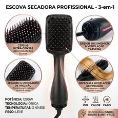 3 em 1 Escova Modeladora Alisadora Secadora de Cabelo 1600w Ar Quente de íon negativo anti frizz Alisador 110v Premium