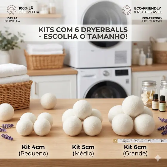 Kit 6 Dryer Balls Bolas De Lã - Seca Rápido, Tira Pelos, Amacia Sem Quimica, Lavadora e Secadora
