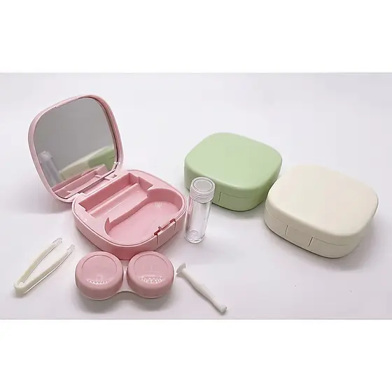 Estojo Case Para Lentes De Contato Com Espelho Mini Frasco Ventosa Pinça Completo De Bolsa Portatil