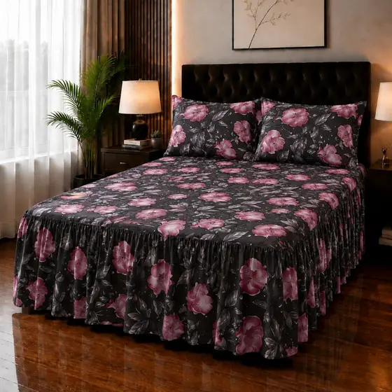 Kit Colcha Cama Box com Babado 3 Peças Cobre-Leito com 2 Porta-Travesseiros  Acabamento em Bainha  *OFERTA