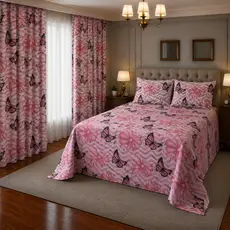 Kit Lençol de cama 4 Peças com Cortina Casal e Queen Toque de Algodão+ 2 Porta Travesseiros  *Oferta