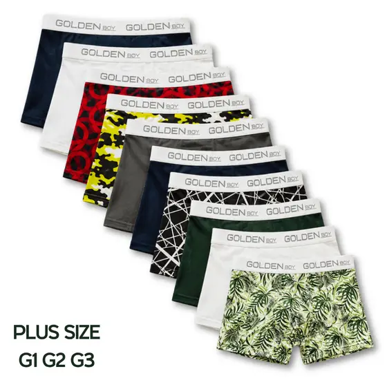 Kit 10, 5, 3 Cuecas Boxer Plus Size Masculina Lisas e Estampadas com Forro 100% Algodão