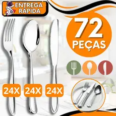 KIT CONJUNTO 72 Talheres 24 Garfo 24 Faca 24 Colher Mesa  Refeição Faqueiro Aço Inox Resistente Premium Casa Restaurante