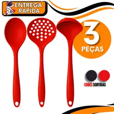 Jogo 03 Unidades - Concha  Colher  Escumadeira de Silicone Resistente ao Calor Utensílios de Cozinha