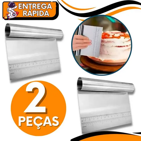 KIT JOGO 2 Espátula Raspador Cortador Alisador Cabo Tubular para Massas Bolo Confeitaria Legumes Domestico ProfissionalK
