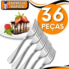 KIT JOGO 36 Garfo Sobremesa Talher de Aço Inox Luxo Reutilizável Faqueiro Cozinha Bar Restaurante Lanchonete Cafeteria