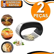 KIT 2 Triturador Amassador  Alho 11 cm Batata Legumes Aço Inox Triturador Manual Prático Multiuso Universal Cabo Preto