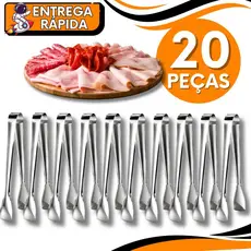 KIT JOGO 20 Pegador de Frios Carne Massa Salada Doce Gelo Petisco Pinça Aço Inox Multiuso Cozinha Restaurante Confeitari