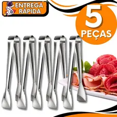 KIT 5 Pegador de Frios Massa Salada Doce Gelo Petisco Pinça Aço Inox Multiuso Cozinha Restaurante Confeitaria