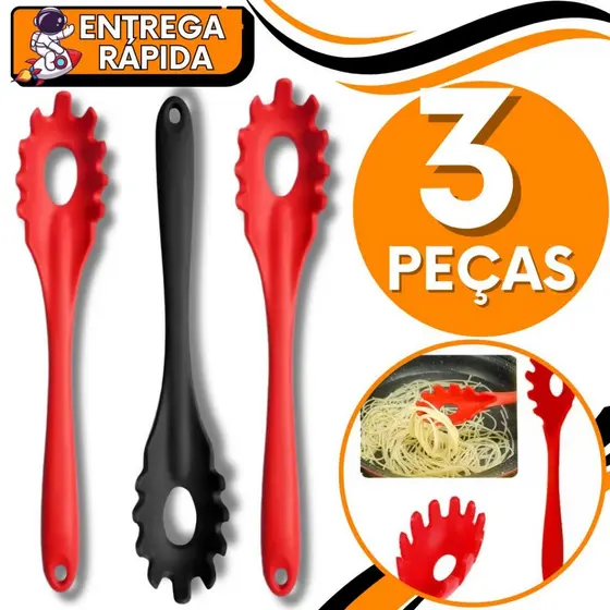 KIT 3 Pegador de Massa Silicone Macarrão Salada Resistente Não Risca Panela Prático Higiênico Casa Restautrante Pizzaria
