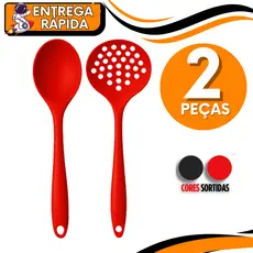 Conjunto 02 -  Escumadeira Universal Colher Arroz Grande Silicone Premium Utilidades Culinária