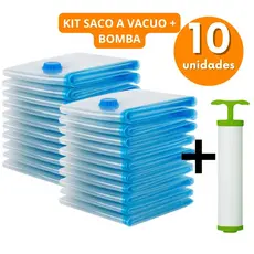 KIT JOGO 10 Saco a Vácuo  + Bomba Manual Organização de Roupa Edredons Toalha Mala Viagem Guarda Roupas Embalar Compacto
