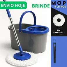Mop limpeza Com Cabo de 110 cm + Refil - 8 Litros Cesto Em Plástico Reforçado - Balde Centrífuga