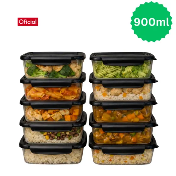 Potes Marmita 900ml com Trava Lateral BPA Free Reutilizável para Congelar e Organizar Alimentos