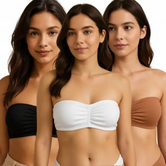 Kit 3 Sutiãs Tomara que Caia Top Faixa com Bojo Sem Alça Conforto Sustentação Bustiê Feminino Dia