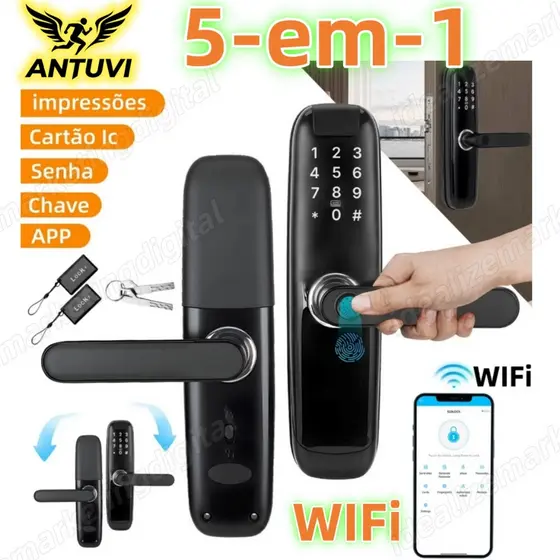 5-em-1 Fechadura Eletrônico Digital Biométrica Wi-fi Com Tuya App