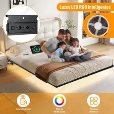 Estrutura De Cama De Metal Flutuante Casal C/tomada+rgb Led Preto Hot Wheels 190 × 138 × 20CM