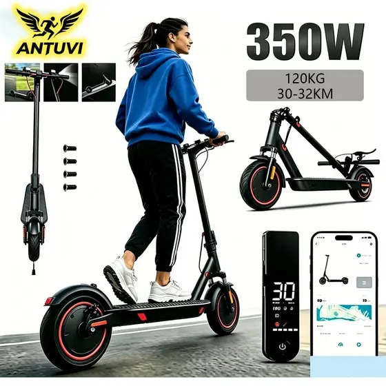Patinete Elétrico 350W Dobrável, Autonomia 35km, Pneus Antiderrapantes, Freio a Disco, Suporta 120kg