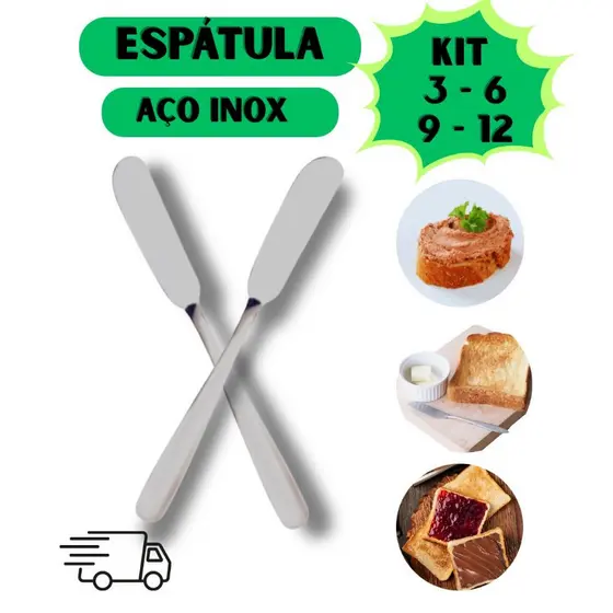 Kit 6 Espátulas de Inox Para Manteiga Margarina Requeijão Geleia Patê Ideal Cozinha Restaurante