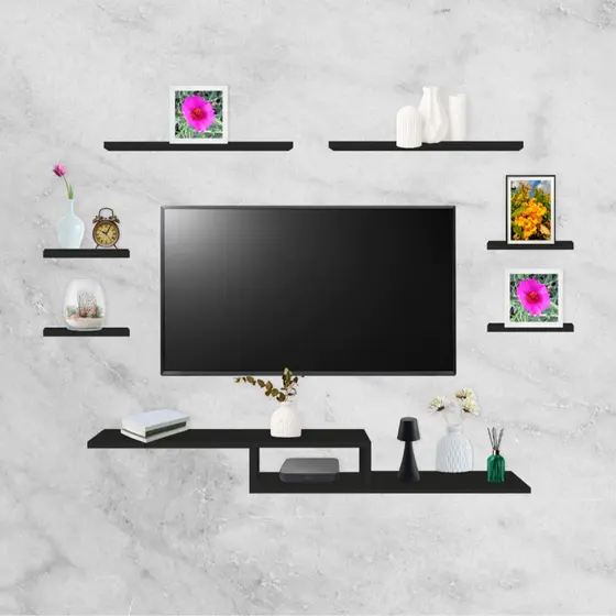 Rack Suspenso Para Tv Com Nicho e Prateleiras Preto ou Branco Para sala e quarto