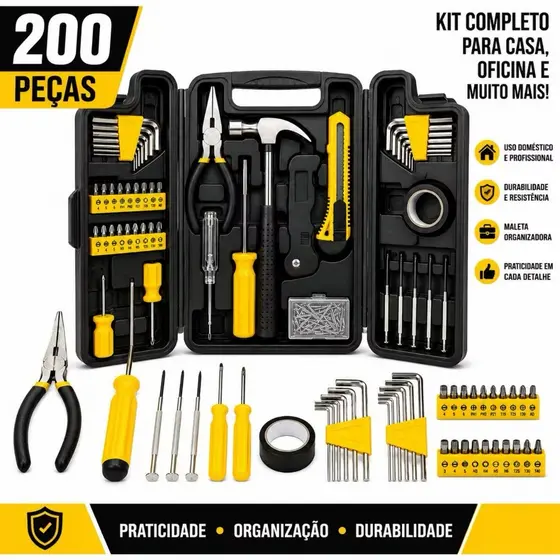 Kit 200/11 Pcs Jogo De Ferramentas Completo C/Soquetes Chaves Maleta