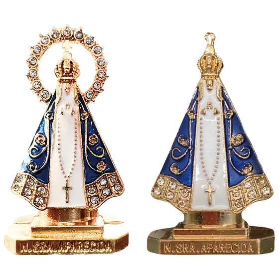 Kit 3/6/12 Nossa Senhora Aparecida Metal 5,5cm - Fixação Segura com Fita Dupla Face Decoração Elegante para Carro e Casa