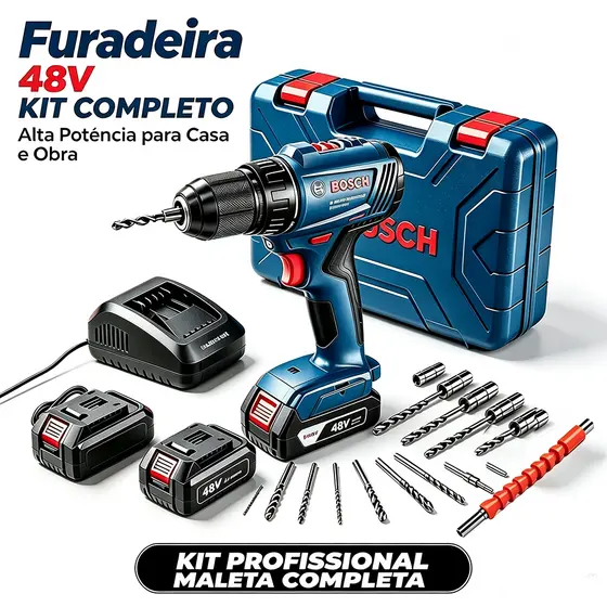 Original Furadeira Parafusadeira 48V GSB 6-115 Com 2 Baterias ComAcessórios e Caixas Alto torque
