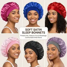 Kit 3 Toucas de Cetim Faixa Larga Não Aperta Anti Frizz Dormir Protege Cabelo Cacheado Crespo Longo Dia a Dia