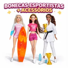 Boneca Infantil Fashion Esportista Com Acessórios Presente Menina Moderna Corredora Surfista Judoca