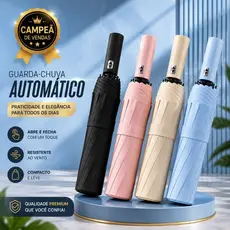 Guarda Chuva Reforçado Abre Automático Tecido Drop Dry Anti-Vento Sombrinha Sol