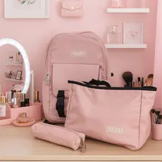 Kit Conjunto Feminino Com Mochila Bolsas Estojo Chaveiro Em Nylon Estilo Coreano Grande Capacidade