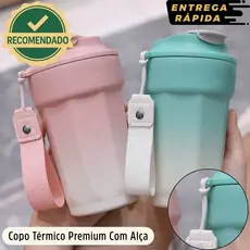 Copo Térmico Inox Parede Dupla 450ml Café Chás Cerveja Quente Frio Anti Vazamento Alça de Transporte