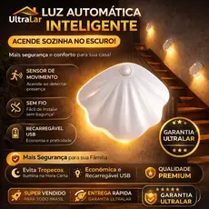 Arandela Modelo Concha de LED Sem Fio Com Sensor De Movimento 3 Luzes Recarregável Quarto Parede