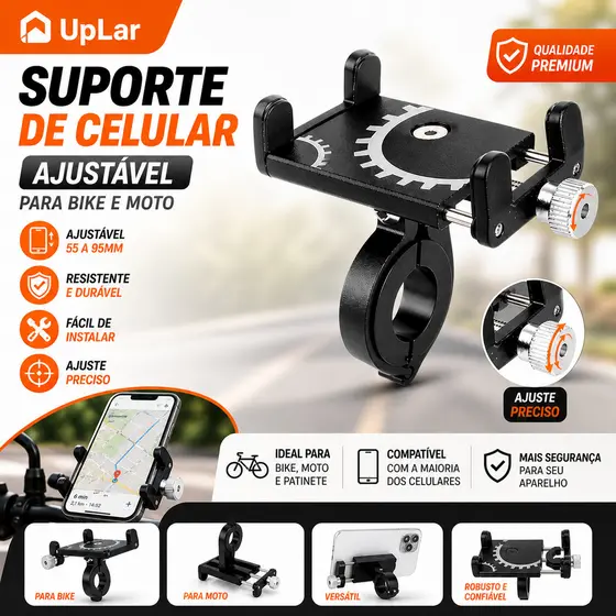 Suporte de Celular Alumínio Para Motocicleta Bike GPS Ajustável Fixação Guidão Resistente