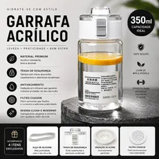 Garrafa Água 350ml BPA Free Tampa Trava Filtro Chá Alça Academia Escritório Viagem