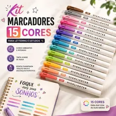 Canetas Marcadores 15 Cores Pastel Ponta Dupla 1,2mm 3,8mm Lettering Desenho Estudo Escolar