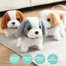 Cachorro de Pelúcia que Abana o Rabo, Anda e Late - Brinquedo Infantil à Bateria