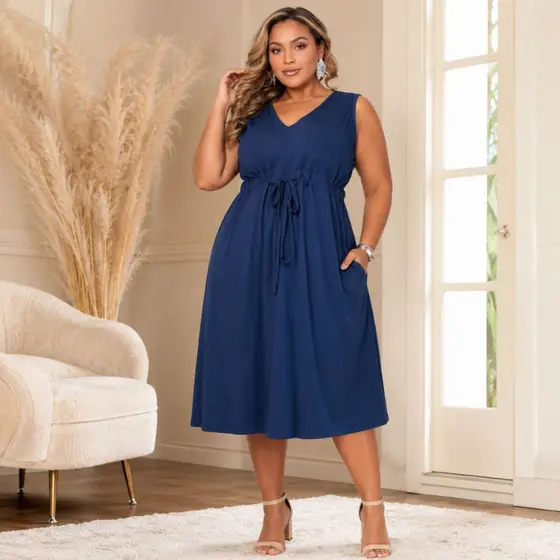 Vestidos Plus Size Feminino Elegante Premium Moda Mulher Elegante Casual Dia a Dia
