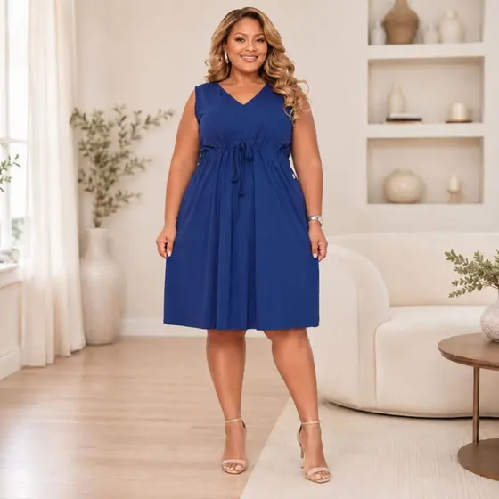 Vestido Midi Plus Size Caimento Solto Ajustável Confortável Elegante Moda Feminina Mulher