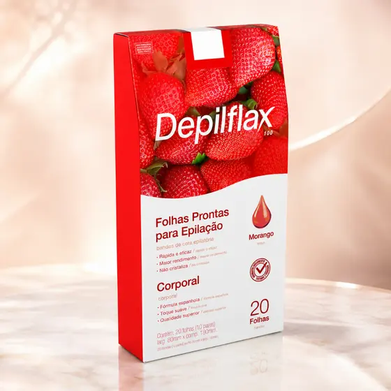 Folhas Prontas Cera Depilatória Corporal Depilflax Morango 20 Unidades Fácil Aplicação