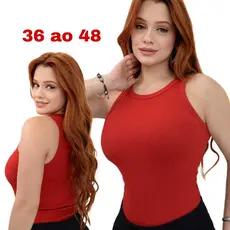 Regata Canelada Básica Feminina Blusa Algodão Ribana Com Elastano