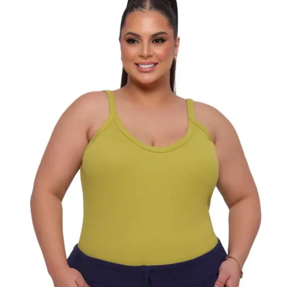 Regata Feminina Alça Canelada Plus Size Blusa Algodão Básica G1 G2
