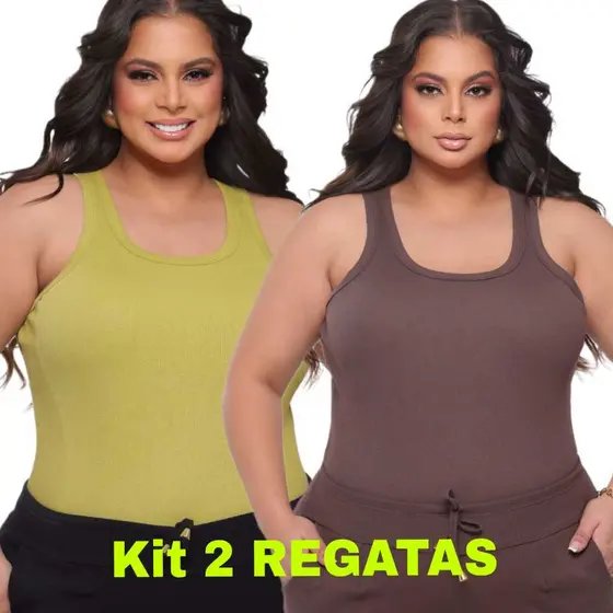 KIT 2 Regatas Básica Plus Size Ribana Canelada PREMIUM Algodão Maciez Conforto