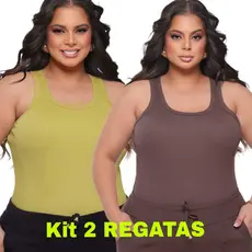 KIT 2 Regatas Básica Plus Size Ribana Canelada PREMIUM Algodão Maciez Conforto