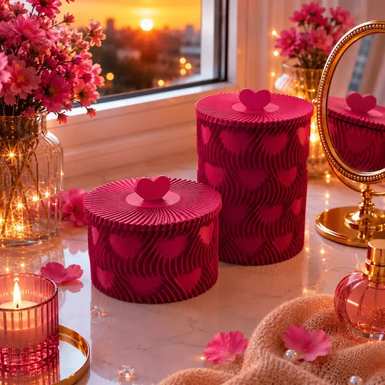 Kit 2 Caixas Organizadora Decorativa Coração | Porta Joias e Perfumes Luxo Rosa | Presente Romântico Dia dos Namorados