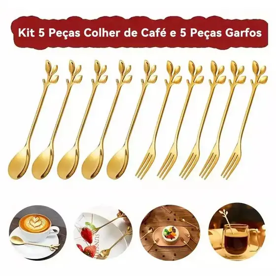 Kit jogo 10 Peças Conjunto De Colher garfo Criativo De Aço Inoxidável Talheres De Ouro Para Café Ferramentas De Café