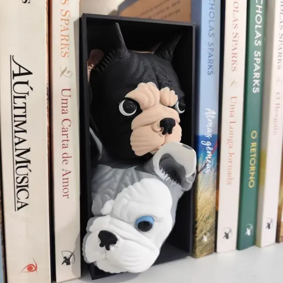Aparador de Livros Cachorros Bulldog Francês 3D Suporte Decorativo cachorrinho para Livros