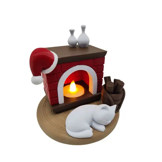 Gato na Lareira Natalina – Enfeite Decorativo com Luz Suave, Presente Criativo e Decoração de Natal