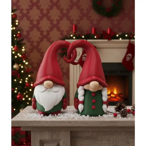 Casal de Gnomos de Natal Decorativo – Enfeite Charmoso para Mesa e Estante